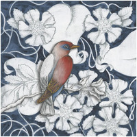 Arts and Crafts Bird Indigo I -Paper Art-32"x32"