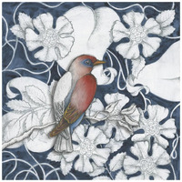 Arts and Crafts Bird Indigo I -Paper Art-42"x42"