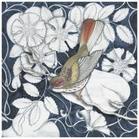 Arts and Crafts Bird Indigo II -Paper Art-26"x26"