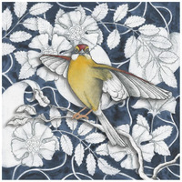 Arts and Crafts Bird Indigo IV -Paper Art-20"x20"