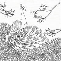 Palace Peacock I Black and White -Paper Art-32"x32"