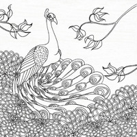Palace Peacock I Black and White -Paper Art-38"x38"