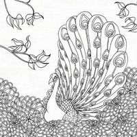 Palace Peacock II Black and White -Paper Art-38"x38"