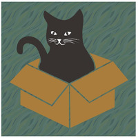 Cat in a Box - Blue-Green -Paper Art-26"x26"