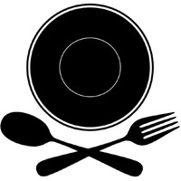 Mealtime: Black on White - Plate with Crossed Cutlery -Paper Art-20"x20"