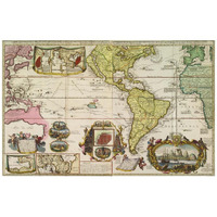 Americas with trade routes from Europe to Southeast Asia, 1730 -Paper Art-26"x18"