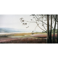 Bolinas Lagoon Fog -Paper Art-50"x26"