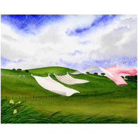 Laundry in the Wind -Paper Art-26"x22"