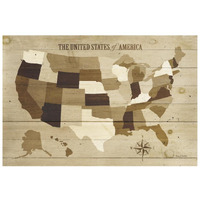 USA Modern Vintage Wood -Paper Art-20"x14"