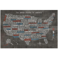 US City Map on Wood Gray -Paper Art-20"x14"