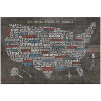 US City Map on Wood Gray -Paper Art-32"x22"