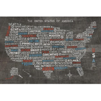 US City Map on Wood Gray -Paper Art-50"x34"