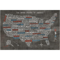US City Map on Wood Gray -Paper Art-62"x42"