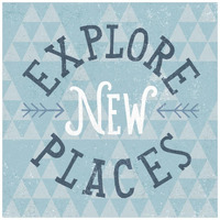 Mod Triangles Explore New Places Blue -Paper Art-42"x42"