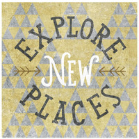 Mod Triangles Explore New Places Gold -Paper Art-26"x26"