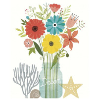 Seaside Bouquet III Mason Jar -Paper Art-24"x30"