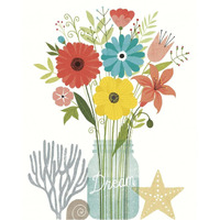 Seaside Bouquet III Mason Jar -Paper Art-30"x37"