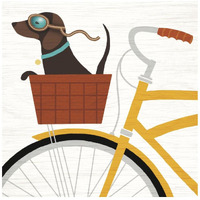 Beach Bums Dachshund Bicycle I -Paper Art-20"x20"