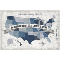 USA Modern Vintage Blue Grey with Words -Paper Art-20"x14"