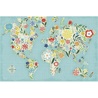 Floral World Blue -Paper Art-38"x26"