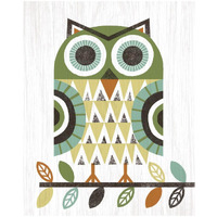 Folk Lodge Owl Earth -Paper Art-18"x22"