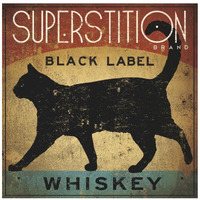 Superstition Black Label Whiskey Cat -Paper Art-20"x20"