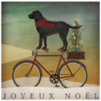 Black Lab on Bike Christmas -Paper Art-26"x26"
