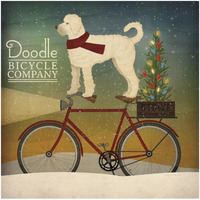 White Doodle on Bike Christmas -Paper Art-32"x32"