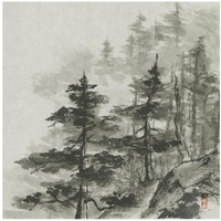 Sumi Treetops Sq -Paper Art-26"x26"