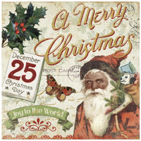 Vintage Christmas II Santa -Paper Art-20"x20"
