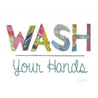 Wash Your Hands Blue Words -Paper Art-30"x24"