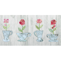 Teacup Floral V Shiplap -Paper Art-74"x38"