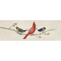 Festive Birds Panel II Linen -Paper Art-38"x14"