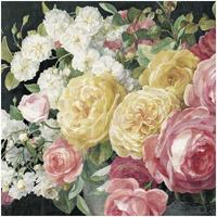 Antique Roses on Black Crop -Paper Art-32"x32"