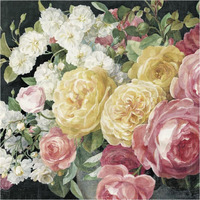 Antique Roses on Black Crop -Paper Art-38"x38"
