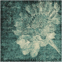Aqua Vintage Botanical -Paper Art-32"x32"