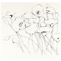 Black Line Poppies I -Paper Art-20"x20"