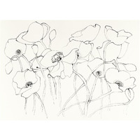 Black Line Poppies III -Paper Art-34"x26"