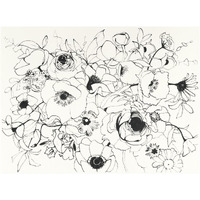 Black Line Poppies Mix -Paper Art-34"x26"