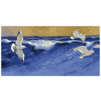 Seagulls with Gold Sky Crop -Paper Art-26"x14"