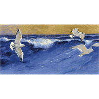 Seagulls with Gold Sky Crop -Paper Art-38"x20"