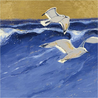 Seagulls with Gold Sky III -Paper Art-38"x38"