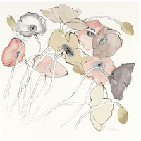 Black Line Poppies II Watercolor Neutral -Paper Art-42"x42"