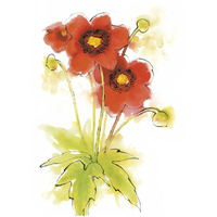 Flores Rojas Green Leaves II -Paper Art-18"x22"