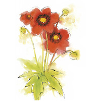 Flores Rojas Green Leaves II -Paper Art-24"x30"