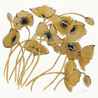 Gold Black Line Poppies II -Paper Art-38"x38"