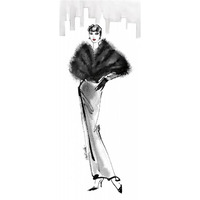 Fifties Fashion I with Red -Paper Art-18"x42"