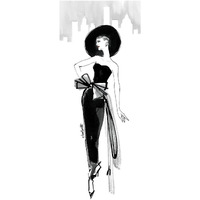 Fifties Fashion IV with Red -Paper Art-18"x42"