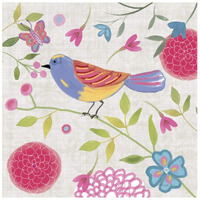 Damask Floral and Bird III -Paper Art-26"x26"