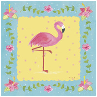 Flamingo Dance I Sq Border -Paper Art-42"x42"